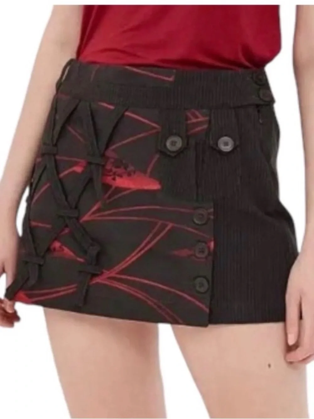Custo Barcelona Euro Vintage Belt Hooks Mini Skirt Black & Red Mini Skirt EUR 34